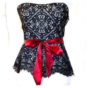 White house black market bustiers with Red ribbon